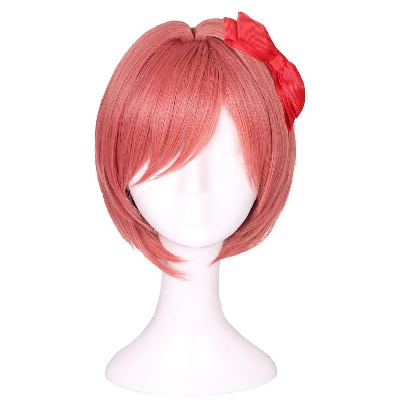 Coral Pink Wig with Bowknot