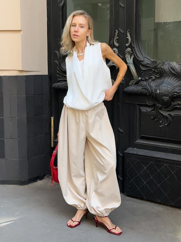 womens cotton loose lantern style wide leg pants