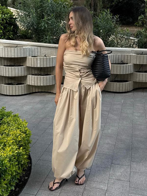 womens cotton loose lantern style wide leg pants