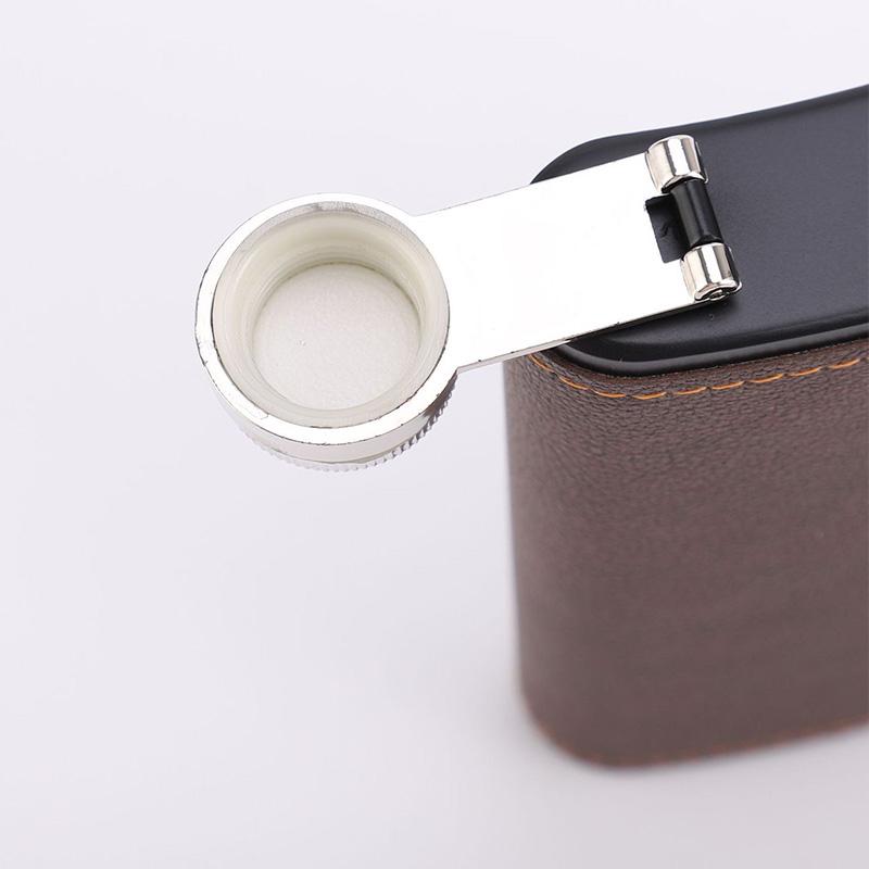 6oz Portable Hip Flask Brown Leather Covered Stainless Ste