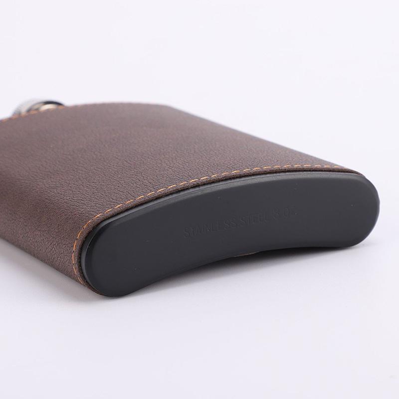 6oz Portable Hip Flask Brown Leather Covered Stainless Ste