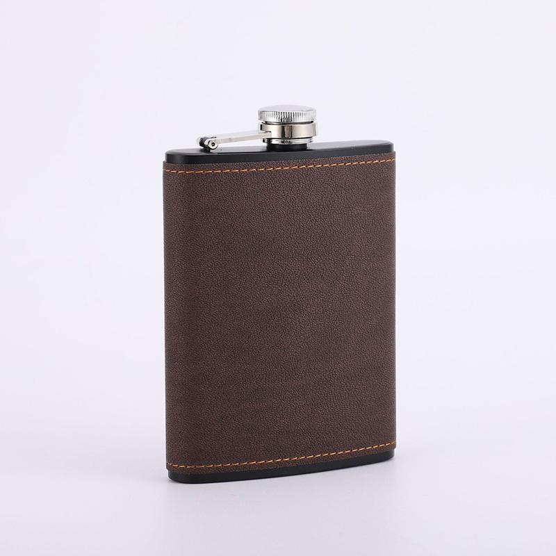 6oz Portable Hip Flask Brown Leather Covered Stainless Ste