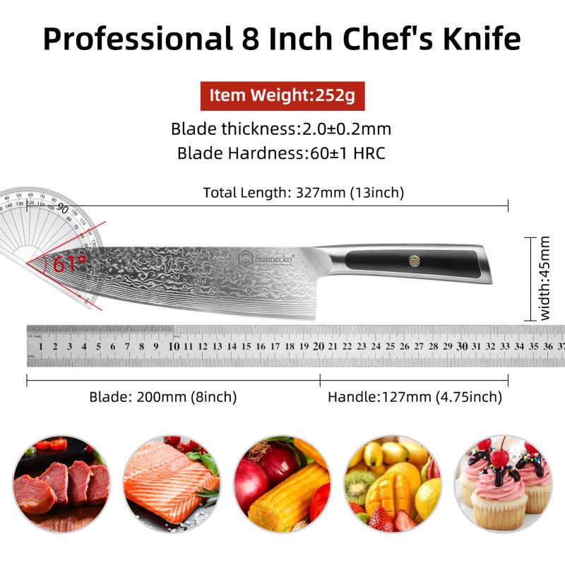 Sunnecko Damascus Chef's Knife 8" Inch