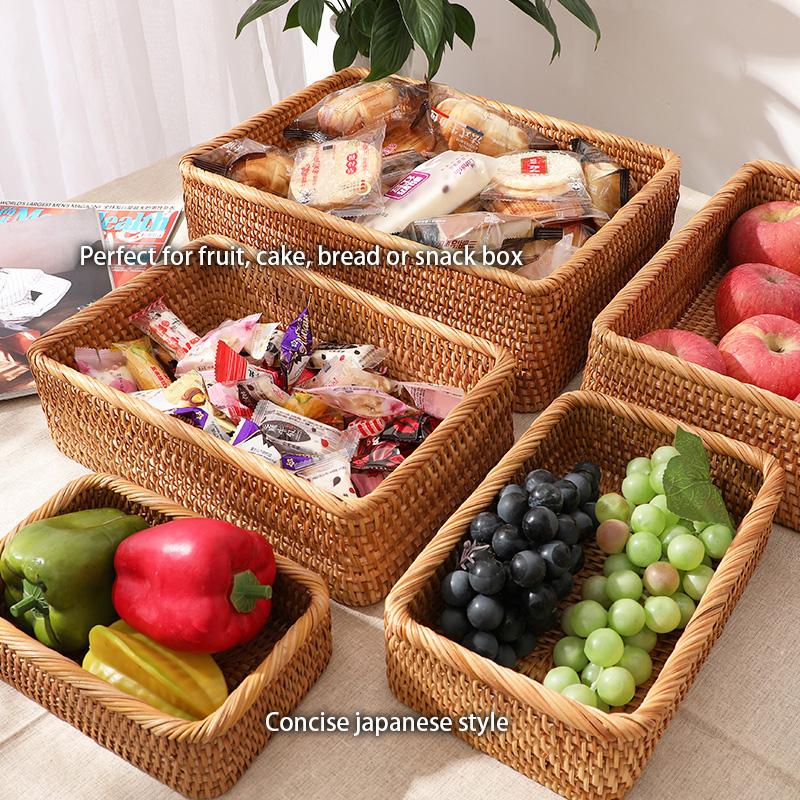 Handwoven Rattan Storage Box Rectangle Wicker Container Br