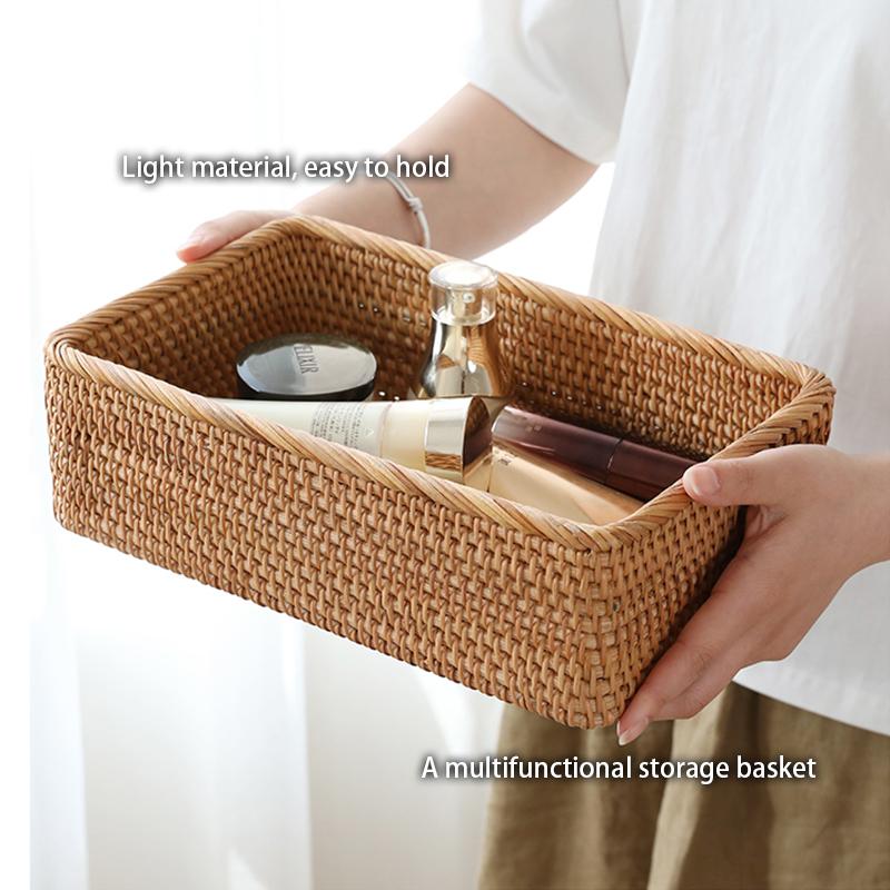 Handwoven Rattan Storage Box Rectangle Wicker Container Br