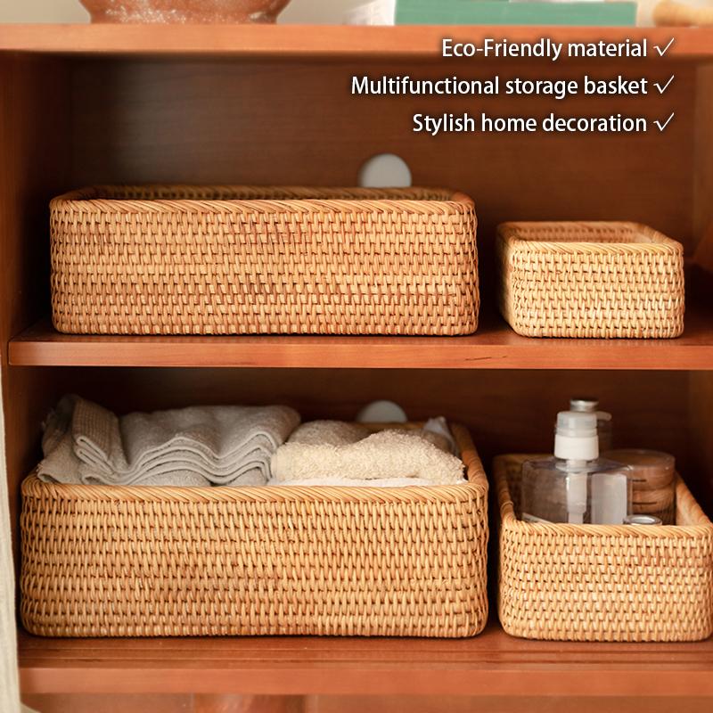 Handwoven Rattan Storage Box Rectangle Wicker Container Br