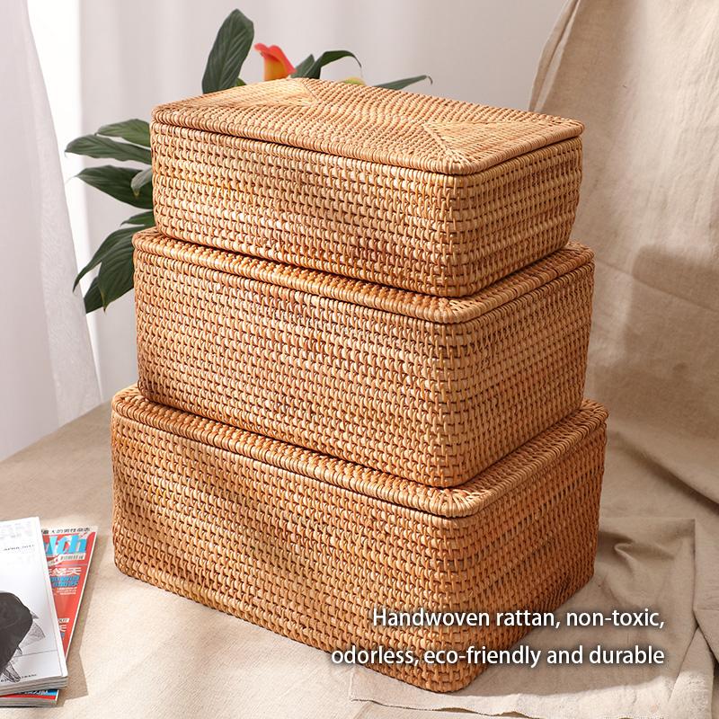 Handwoven Rattan Storage Box Rectangle Wicker Container Br