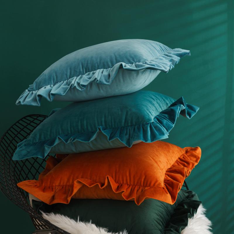 Velvet Ruffle Cushion Cove Plush Soft Solid Color Pillowcase