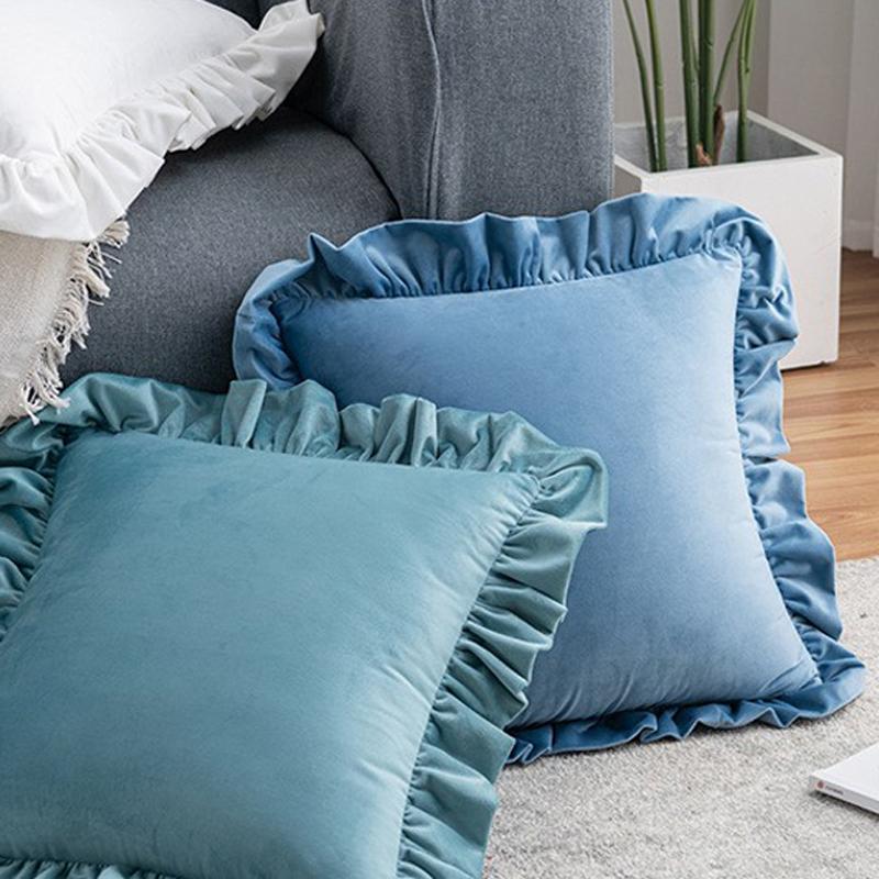 Velvet Ruffle Cushion Cove Plush Soft Solid Color Pillowcase