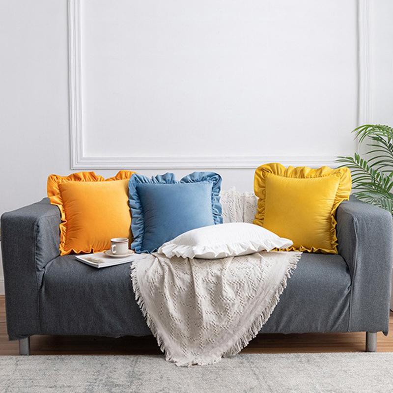 Velvet Ruffle Cushion Cove Plush Soft Solid Color Pillowcase