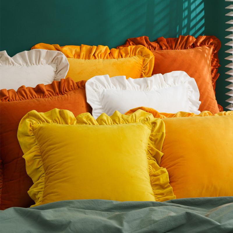 Velvet Ruffle Cushion Cove Plush Soft Solid Color Pillowcase