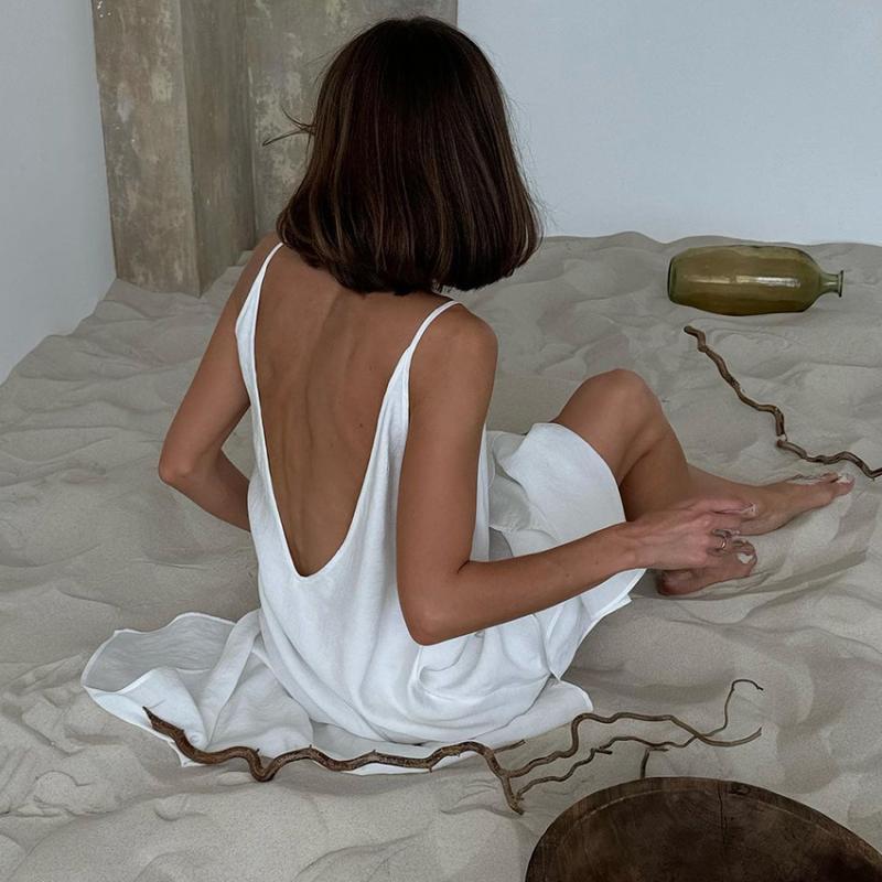 HiLoc Casual Loose White Long Dress Robe 2025