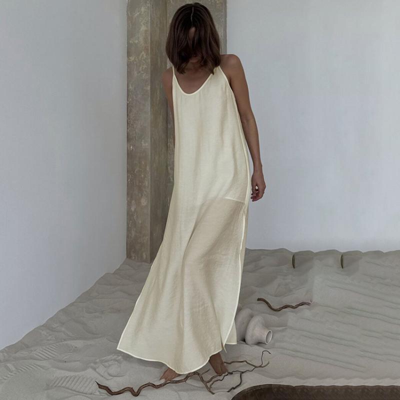 HiLoc Casual Loose White Long Dress Robe 2025