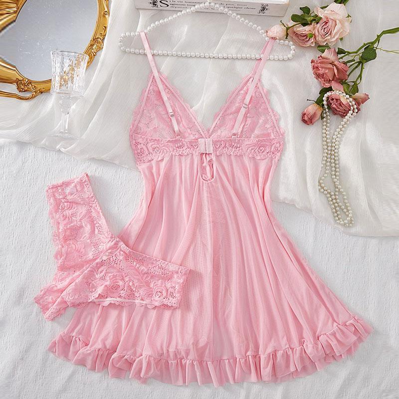 Suspender Suit Summer Ultra-thin Nightgown Lace Thong Sets