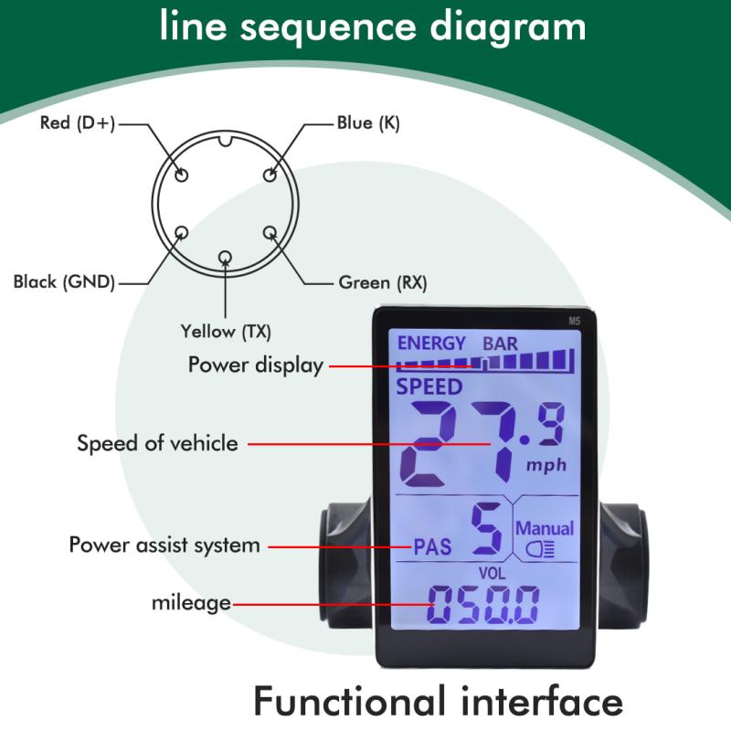 UART2 M5 24V 36V 48V Electric Bicycle LCD Panel